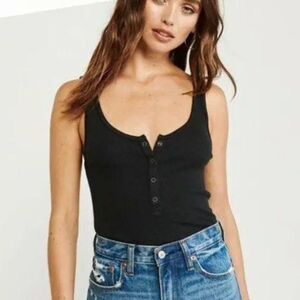 Abercrombie Black Ribbed Henley Tank Top Bodysuit - Size Small